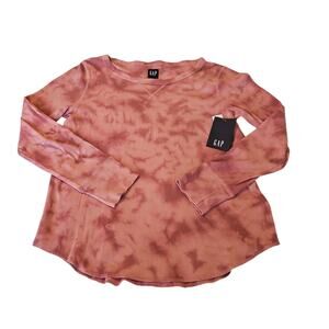 NWT Gap Tie Dye Top Womens Medium Waffle Knit Pink Long Sleeve